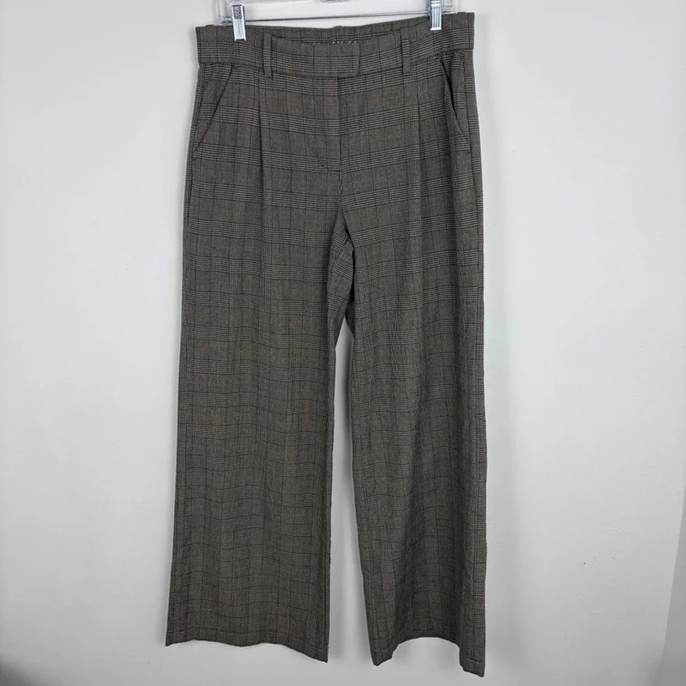 American Eagle Stretch Poppy Trouser Wide Leg Gray Plaid Academia Career Size 8